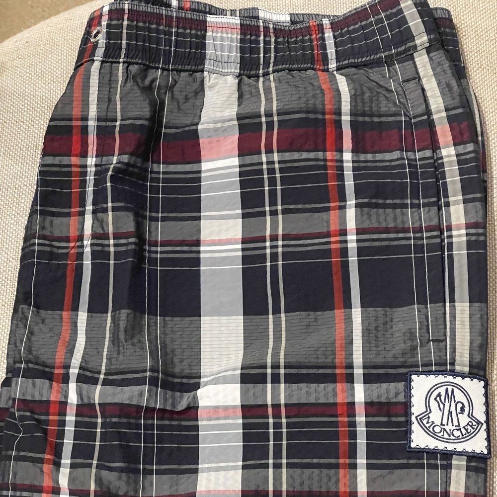 New Moncler Gamme Bleu Swim Shorts in Blue Check